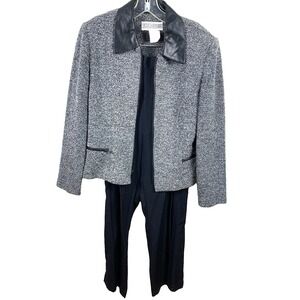 Jessica Howard pant suit womens 8 black pants gray heather jacket zip pocket VTG